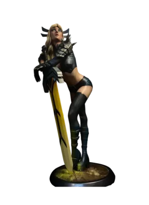 3D Print of Magik from Marvel Comics standing while leaning on her weapon by Abe3D
